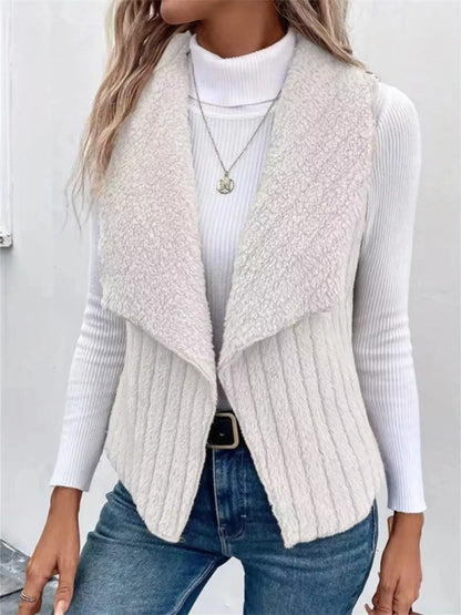 Cozy Fleece Open Front Vest Coat White