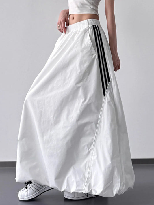 Striped Elastic Waist Maxi Skirt