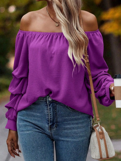 Ruched Off-Shoulder Long Sleeve Blouse