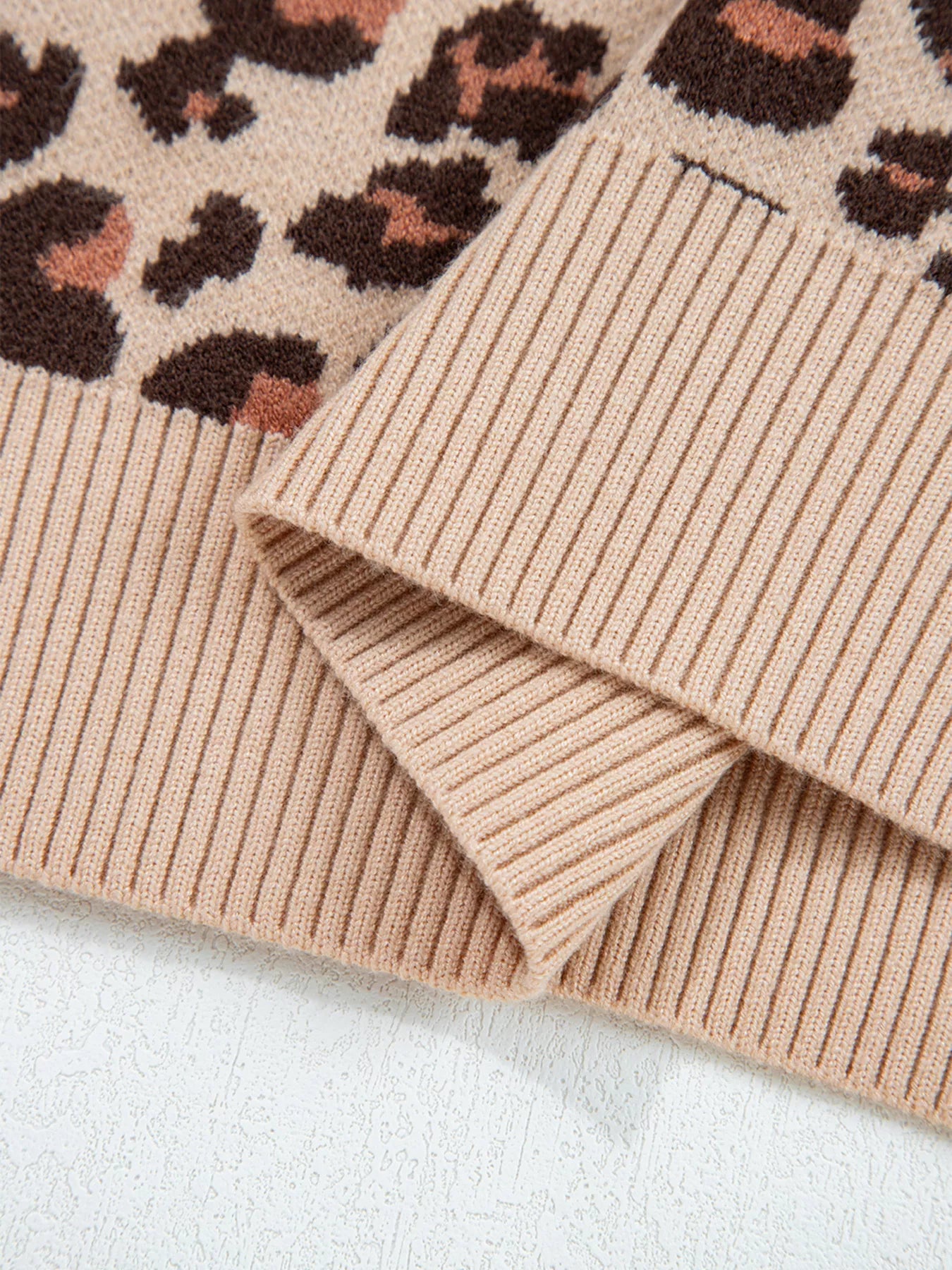 Leopard Print High Neck Shift Mini Sweater Dress