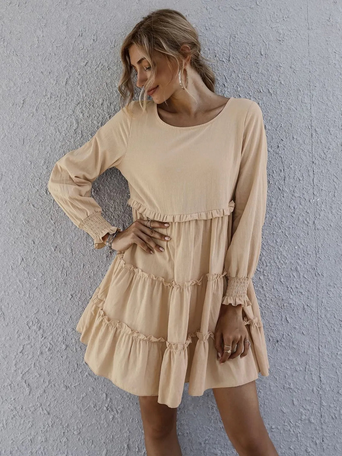 Frill Tiered Long Sleeve Mini Dress