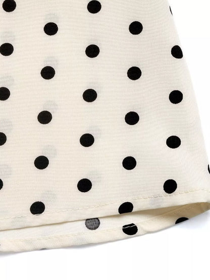 Polka Dot Tie Front Long Sleeve Midi Dress