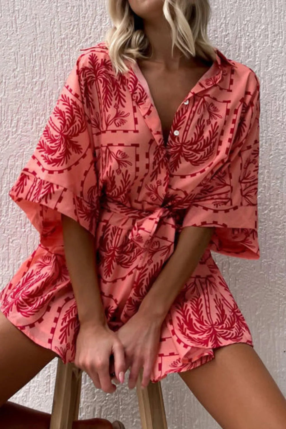 Printed Tie Waist Romper