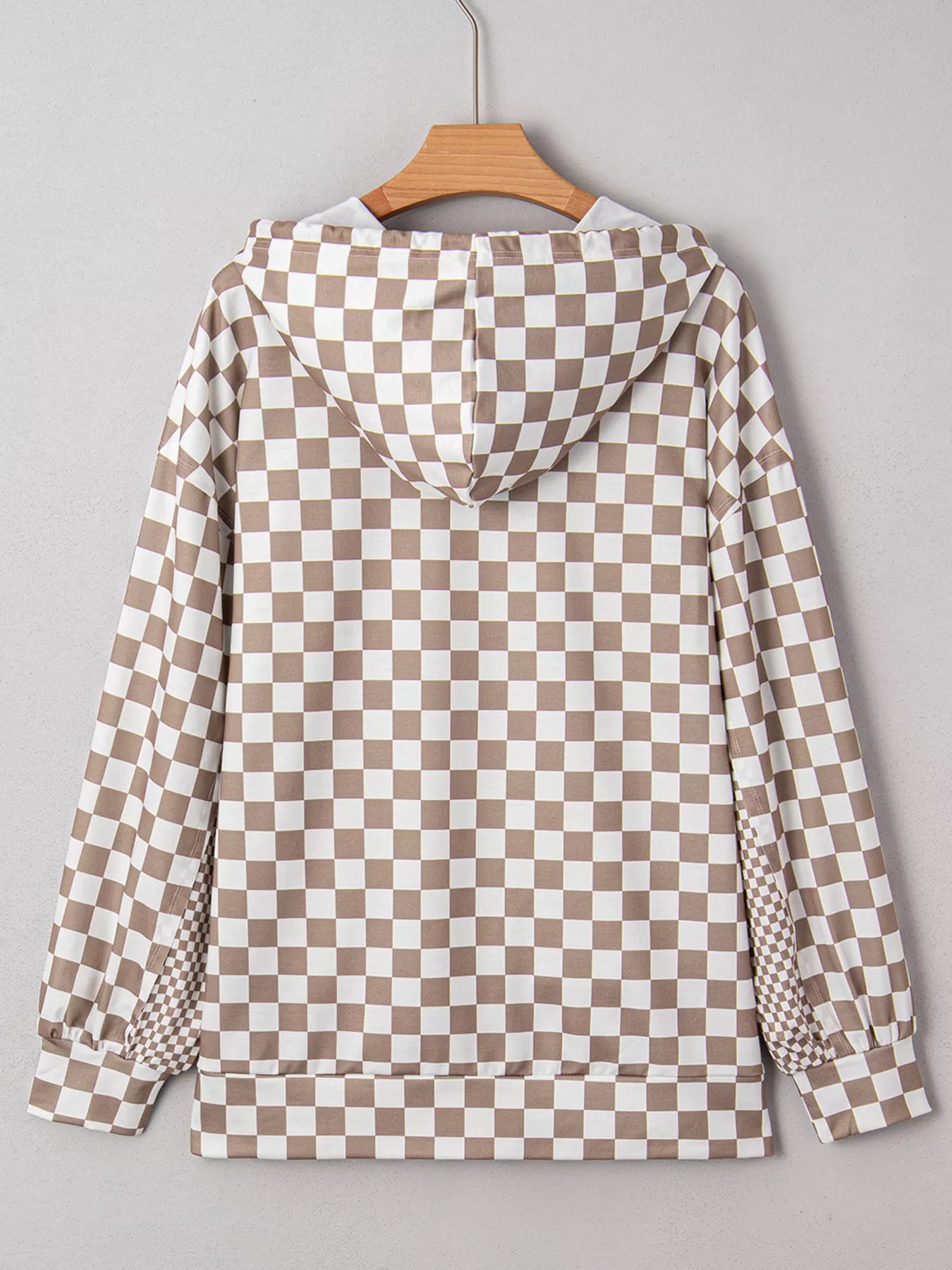 Checkered Pattern Oversized Drawstring Hoodie