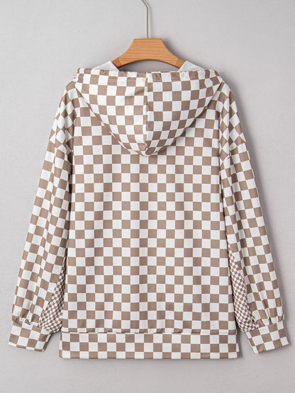 Checkered Pattern Oversized Drawstring Hoodie