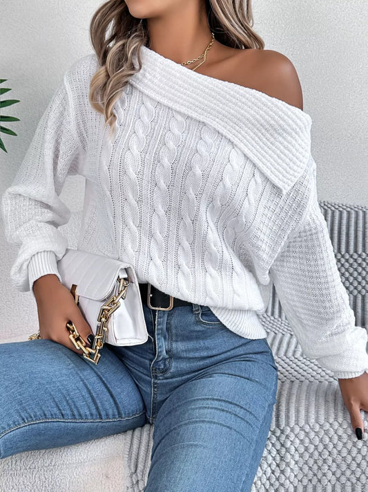Off-Shoulder Cable Knit Sweater