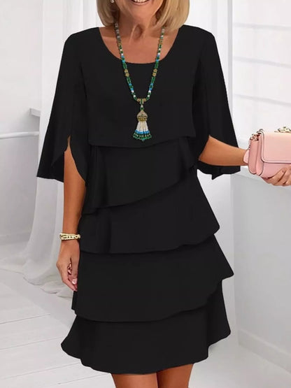 Full Size Ruffled Layered Flutter Sleeve Dress Plus Size Black