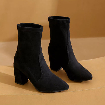 Point Toe Block Heels Boots
