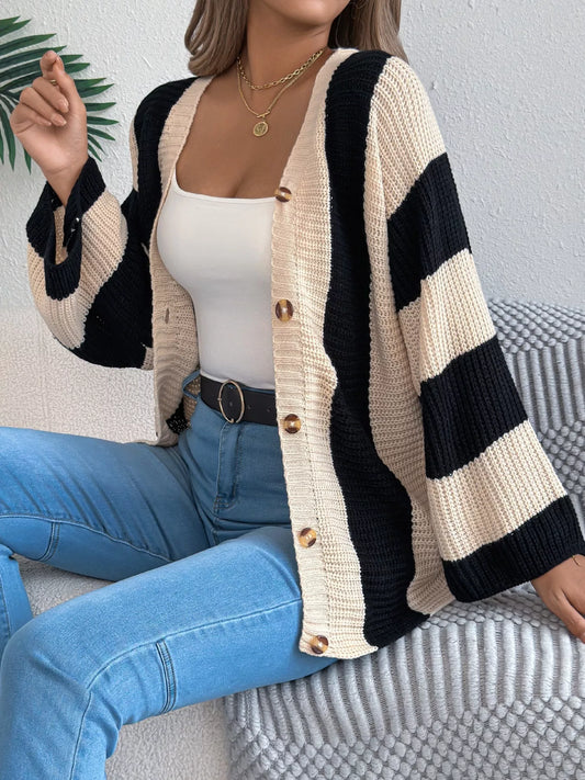 Color Block Button-Up Cardigan Apricot