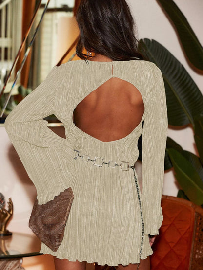 Cutout Back Flare Sleeve Dress