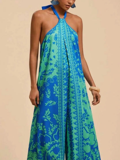 Printed Halter Wide-Leg Jumpsuit
