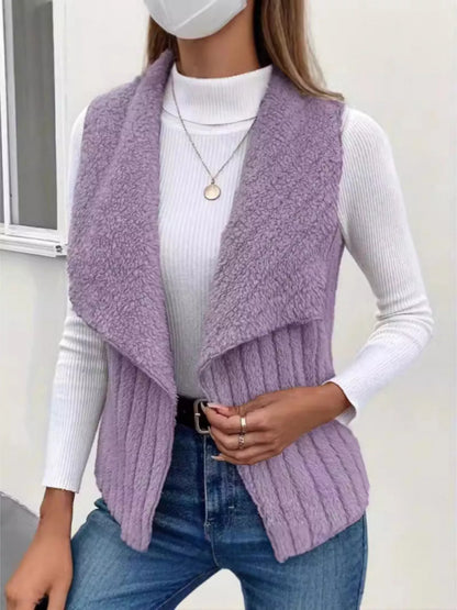 Cozy Fleece Open Front Vest Coat Purple