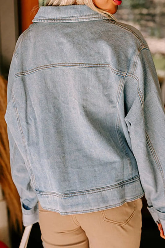 Zip Up Drop Shoulder Denim Jacket