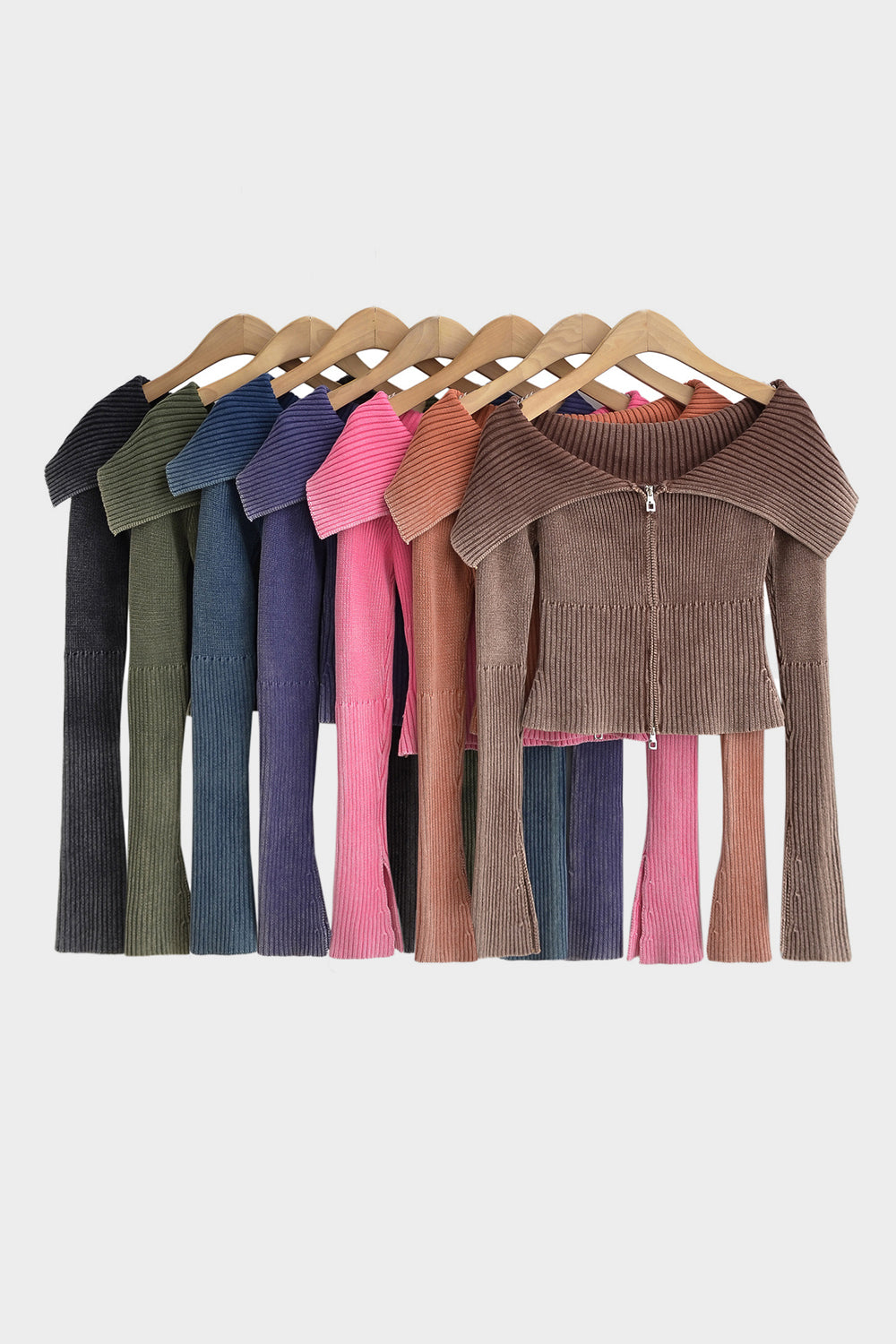 Back To School Sweater - Double Take Ribbed Off-Shoulder Zip Up Long Sleeve Cardigan Black M