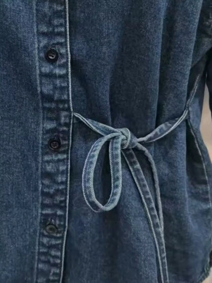 Tie-Waist Long Sleeve Denim Jacket