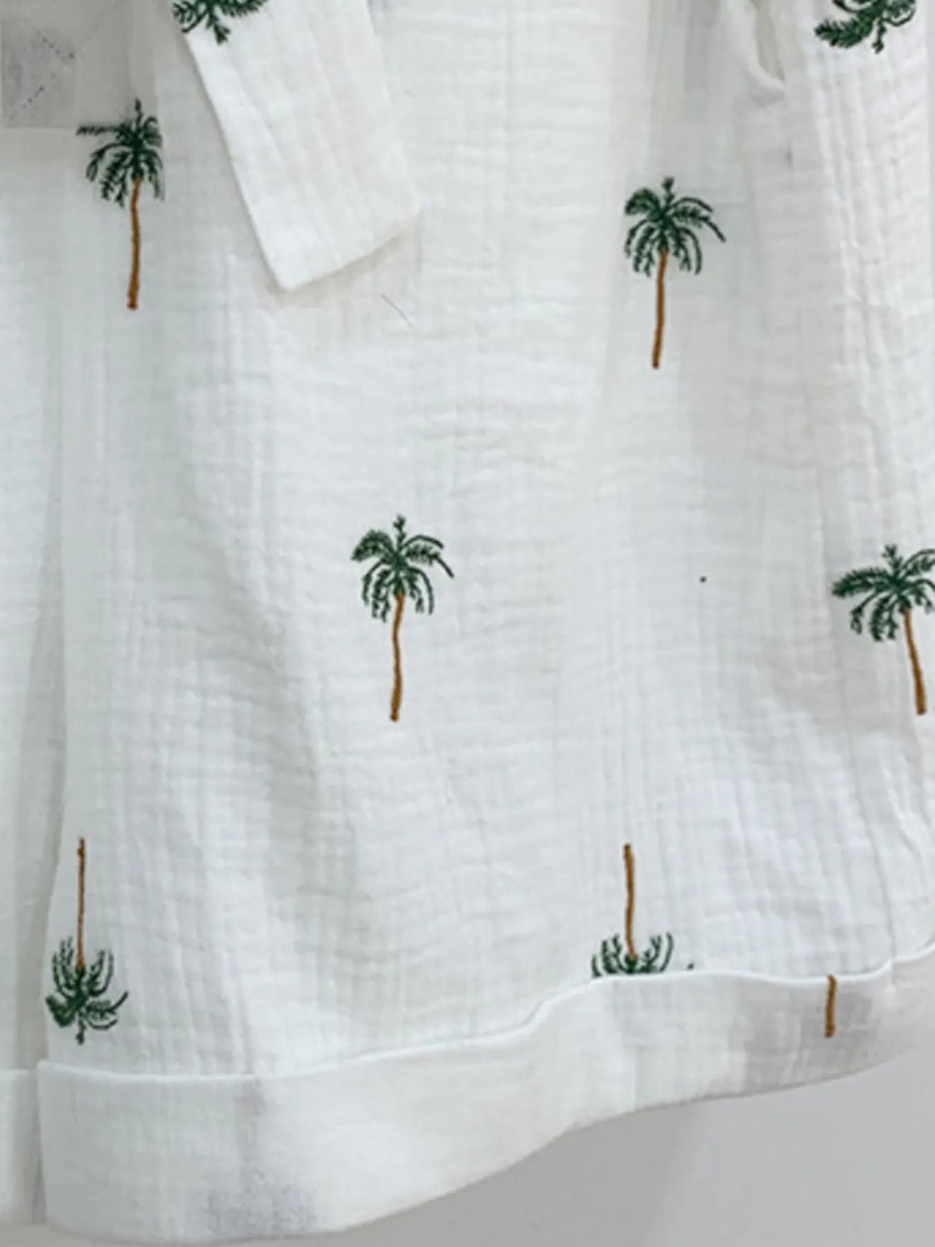 Palm Tree Print Short Sleeve Button-Up Romper with Belt