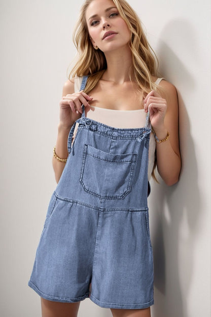 Square Neck Denim Overalls with Pockets Medium