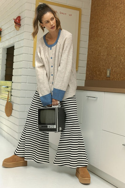 Back To School Sweater - Annie Wear Contrast Trim Button Down Raglan Sleeve Cardigan