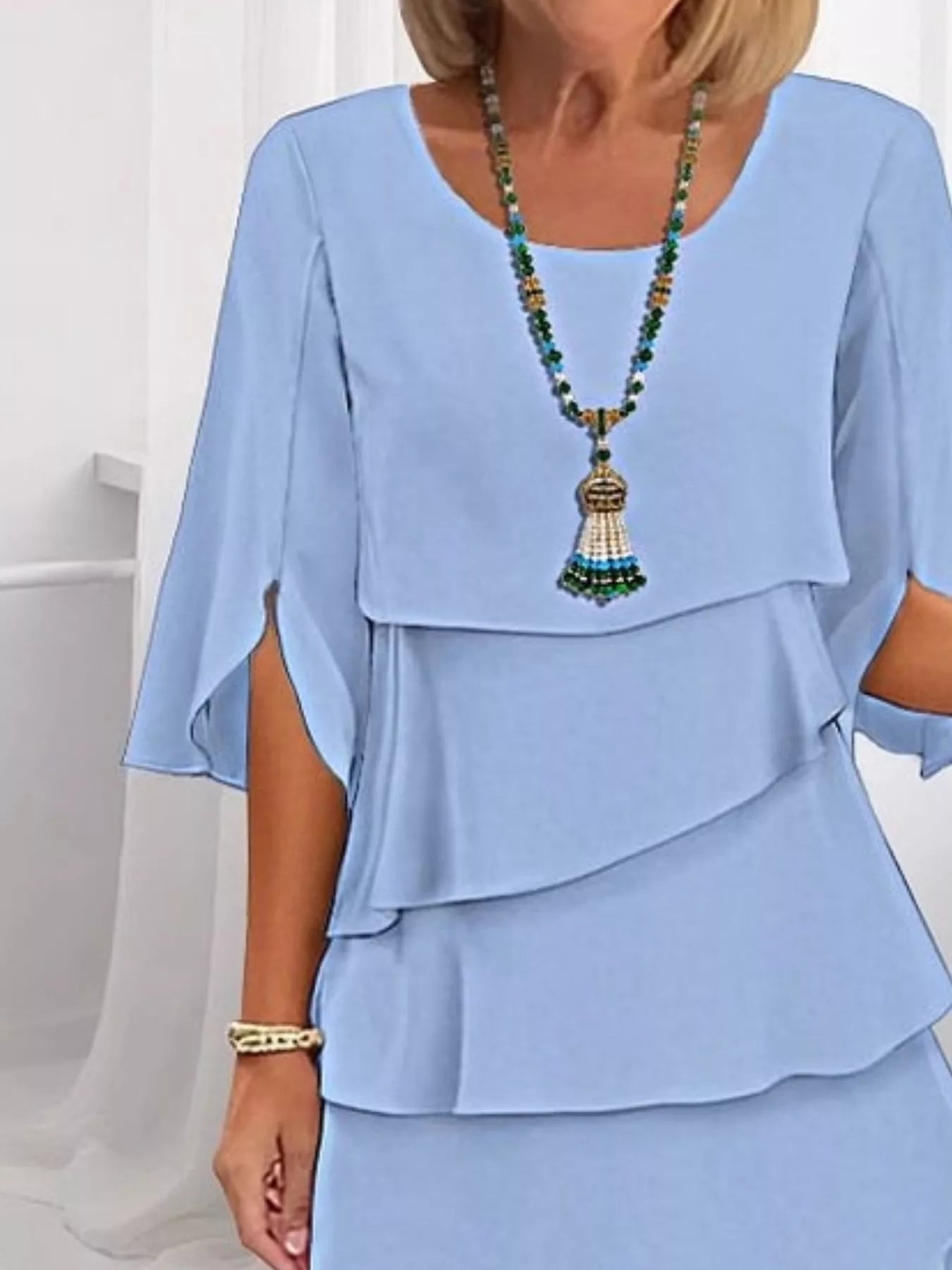 Full Size Ruffled Layered Flutter Sleeve Dress Plus Size