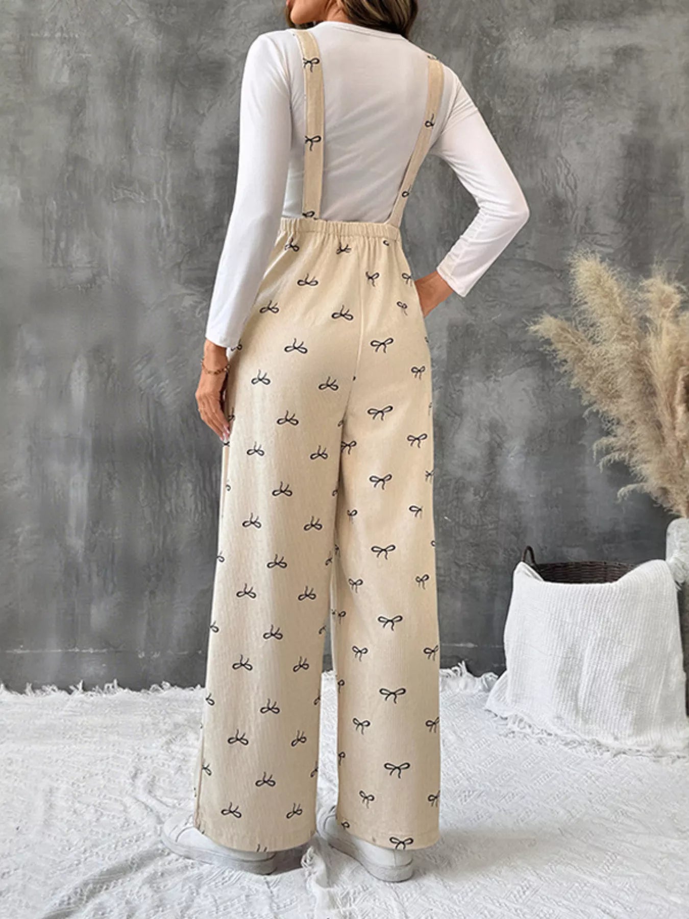 Bow Wide Leg Corduroy Overalls