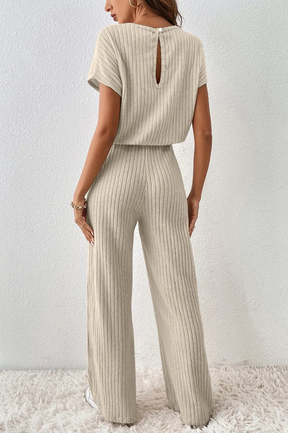Ribbed Knit Wide Leg Jumpsuit