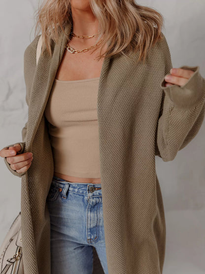 Solid Color Textured Knit Open Front Oversize Cardigan