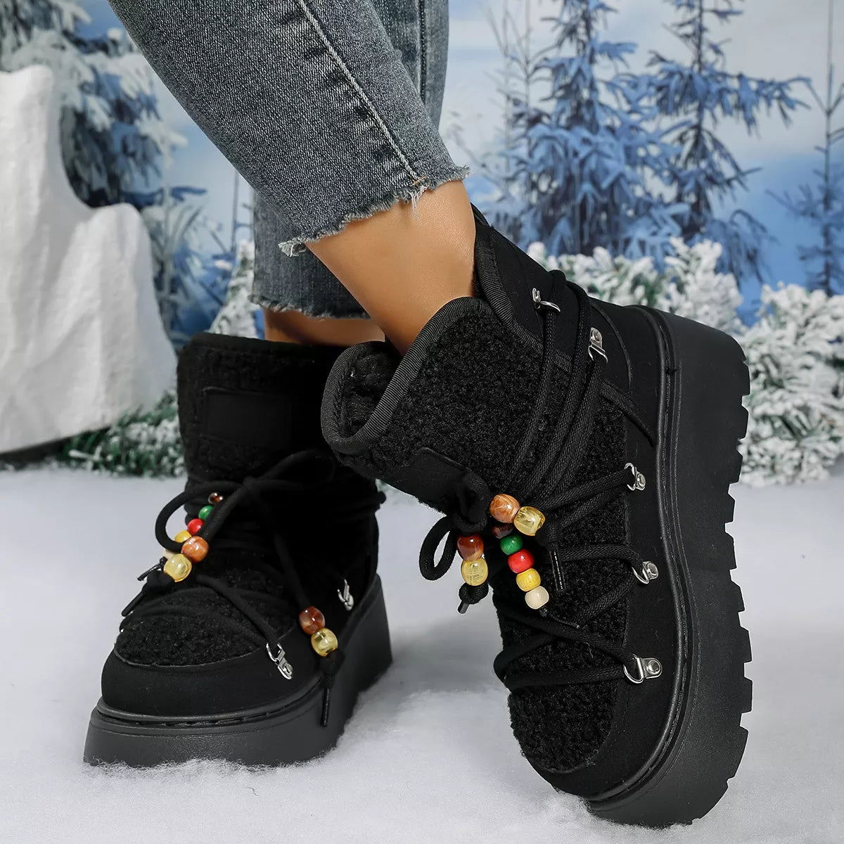 Lace-Up Platform Winter Boots