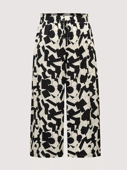 Plus Size Abstract Print Wide Leg Pants
