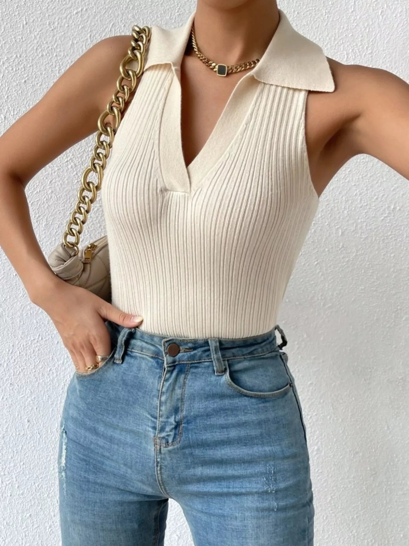Polo Collar Sleeveless Tank