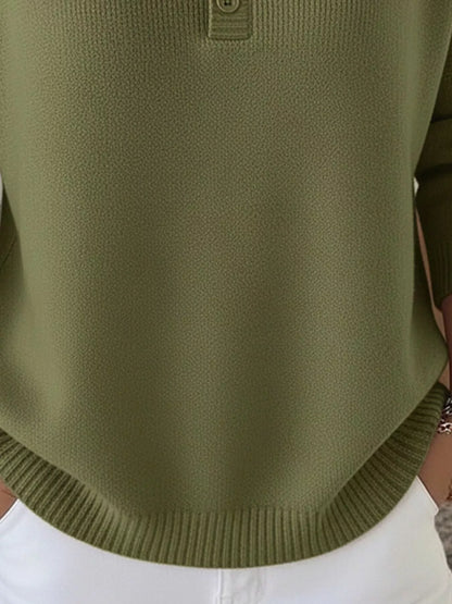 Full Size Half Button Long Sleeve Knit Top Plus Size