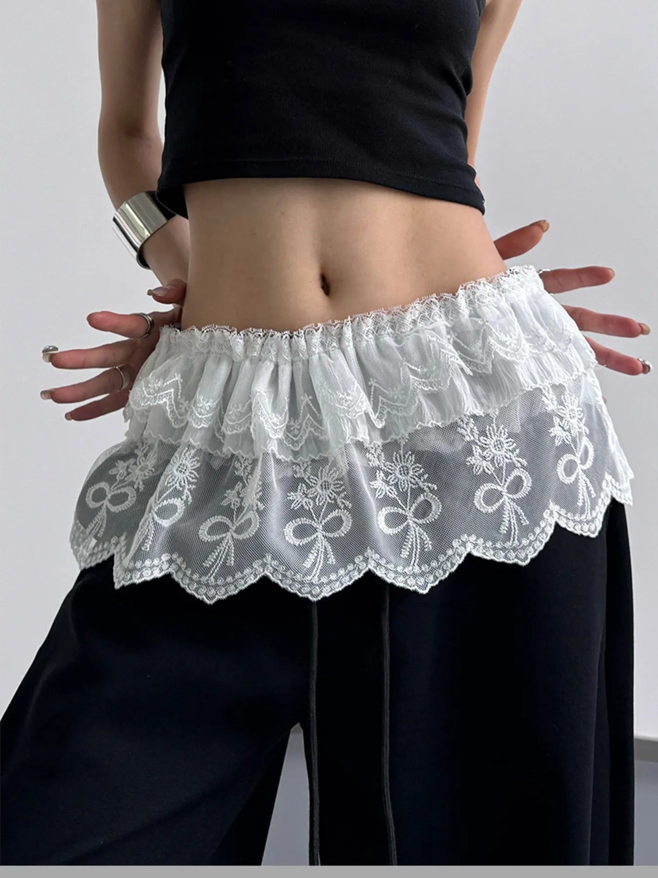 Decorative Lace Mini Skirt White