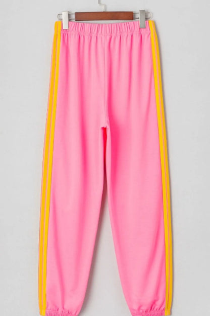 Contrast Striped Elastic Waist Active Pants