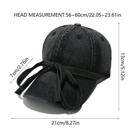 Washed Bow Denim Baseball Cap