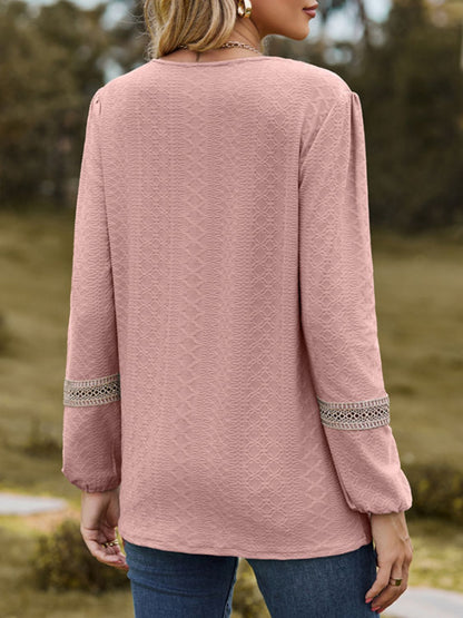 V-Neck Long Sleeve Blouse Dusty Pink