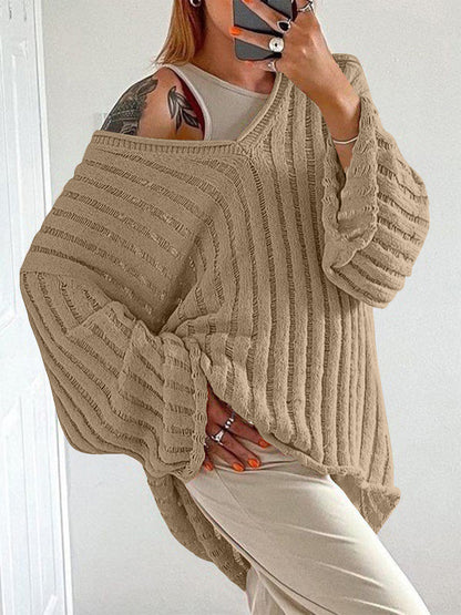 V-Neck Long Sleeve Sweater Tan