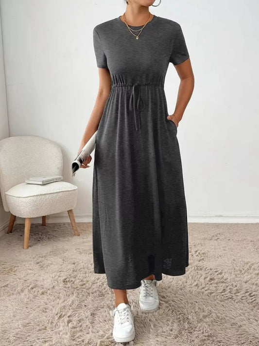 Casual Drawstring Waist Short Sleeve Tee Dress
