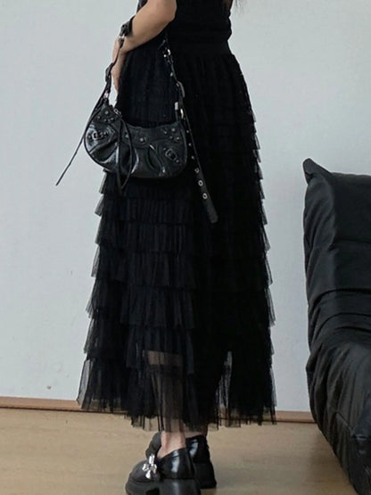 Tiered Tulle Maxi Skirt