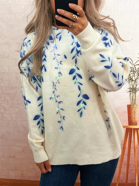 Sequin Crew Neck Long Sleeve Sweater