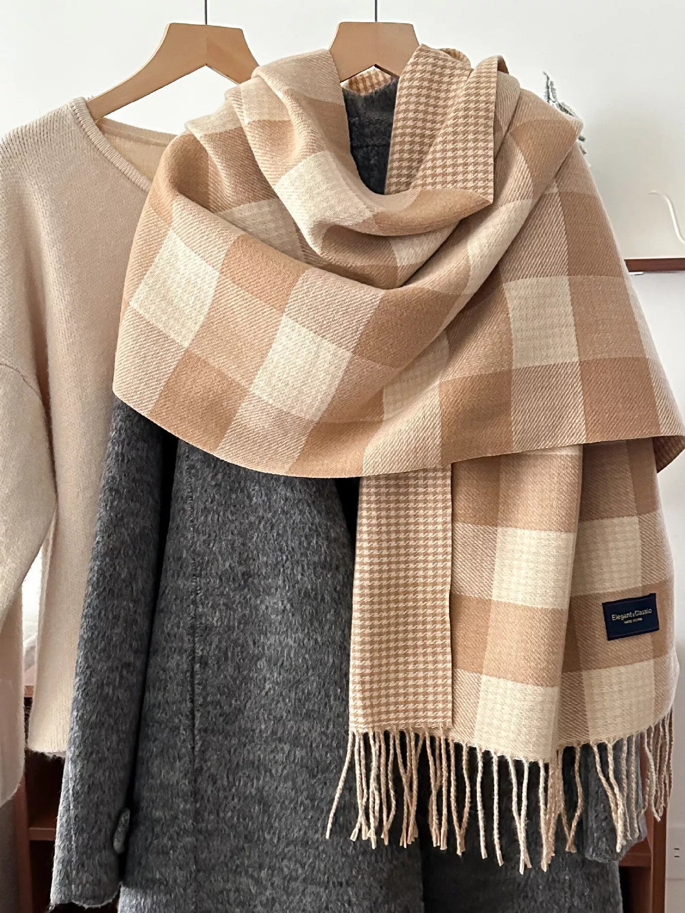 Plaid Tassel Winter Scarf