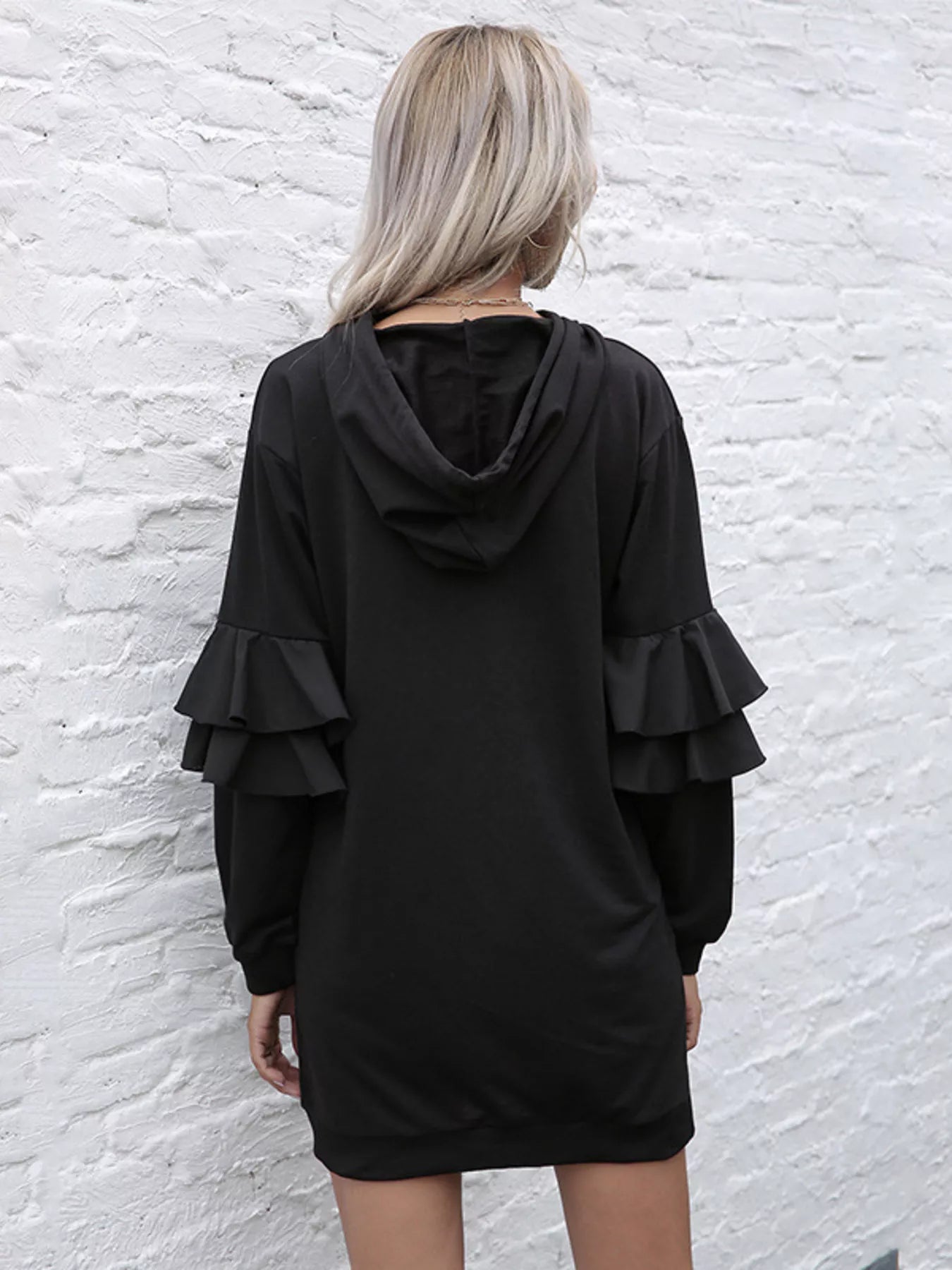 Ruffle Long Sleeve Hooded Mini Dress