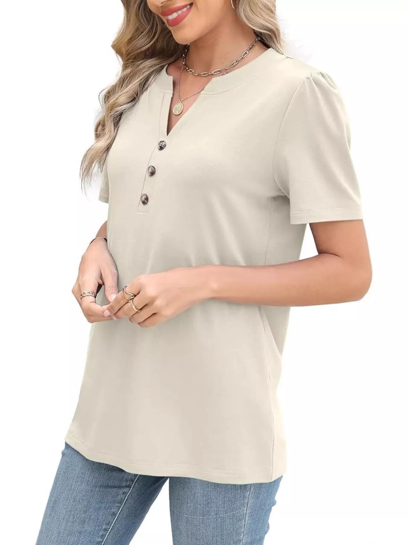 Full Size Notched Short Sleeve Blouse Plus Size