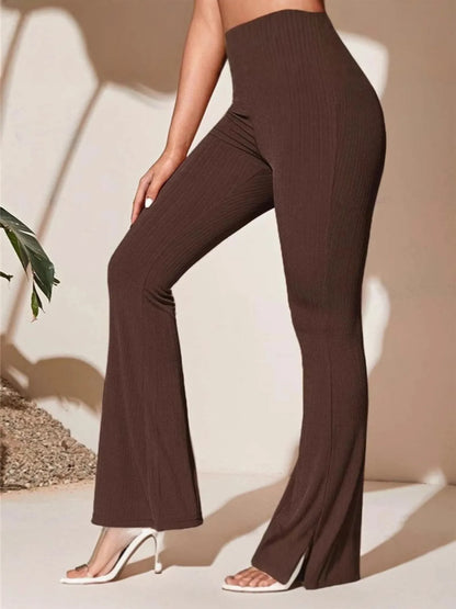 Full Size High-Waist Flare Active Pants Plus Size Brown
