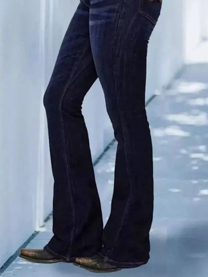 Full Size Wash Flare Jeans with Pockets Plus Size