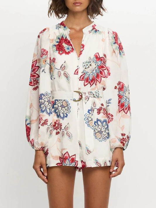 Floral Print Long Sleeve Romper