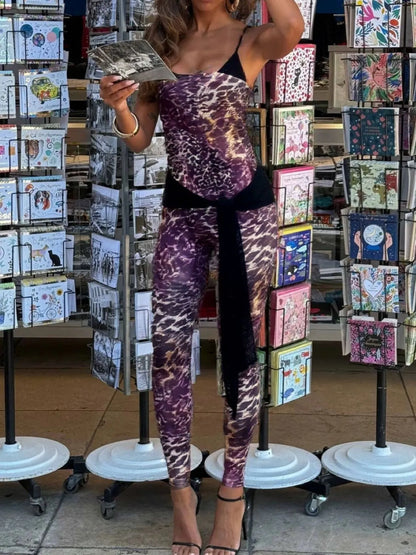 Leopard Spaghetti Strap Jumpsuit