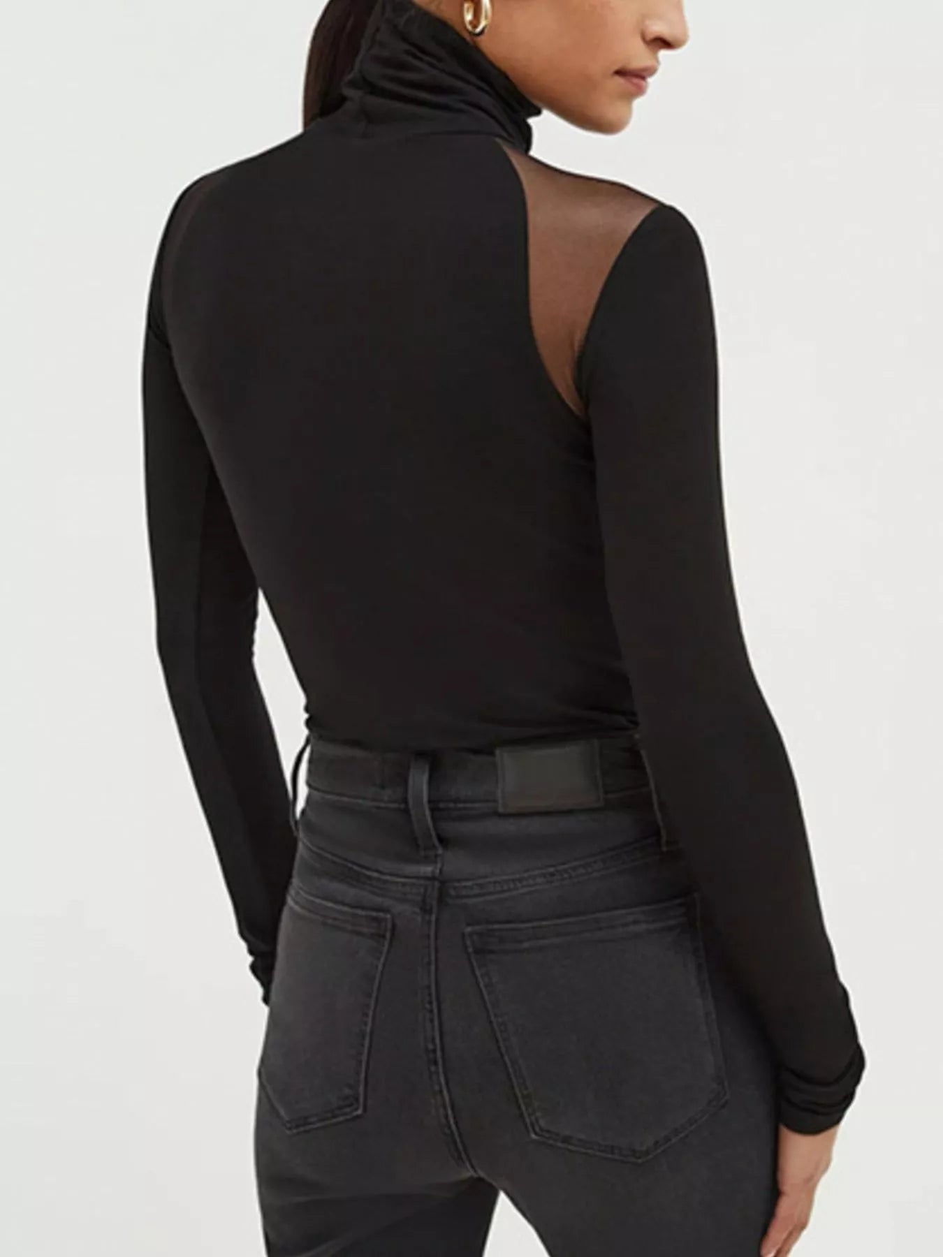 Mesh Shoulder Turtleneck Bodysuit