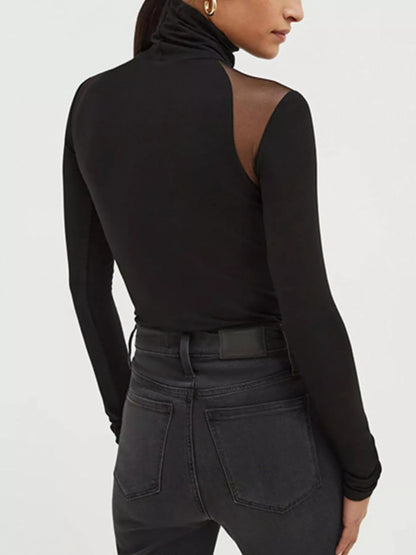 Mesh Shoulder Turtleneck Bodysuit