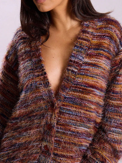 Chunky Knit V-Neck Button-Up Cardigan