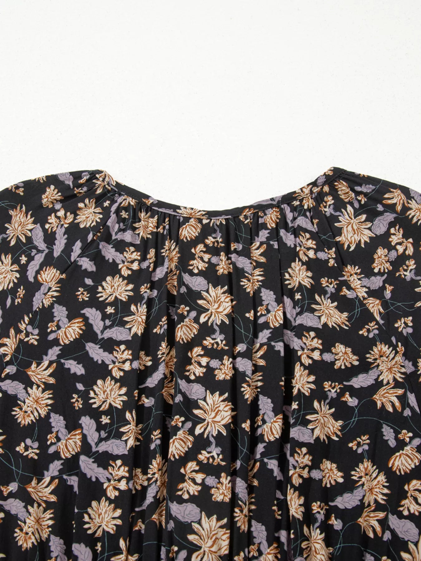 Floral Deep V Neck Smocked Bust Bubble Sleeve Babydoll Dress