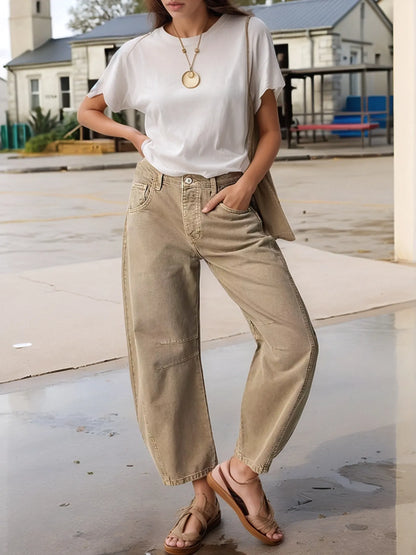 Wide Leg Relaxed Fit Jeans Dark Khaki